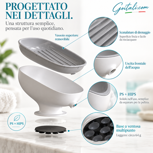 🧼 BLITZAKTION: 50% RABATT! Selbst-Ablaufende Seifenschale Geneigt – 20° Neigung Anti-Stau, Multi-Punkt Saugnapf & Abnehmbare Doppelschicht für immer trockene Seife ✨💧