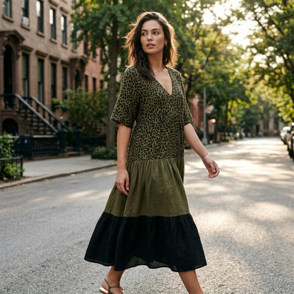 👗📢 MID-SEASON SALE: −50% NUR FÜR KURZE ZEIT! Bohemian gestuftes Maxikleid mit Leopardenmuster – Wild, feminin & perfekt für Sommer, Strand & Festivals 🌿