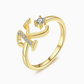 Adjustable Rhinestone Initial Ring for Women