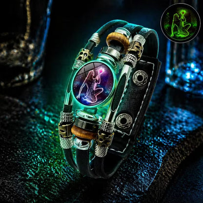🎉 2026 Sale — Über 21.300 verkauft!🔥 Leuchtendes Leder-Tierkreiszeichen-Armband