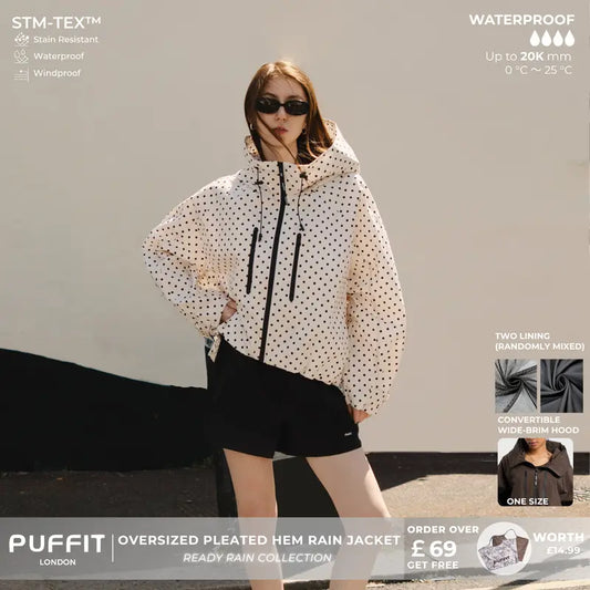 🧥Breitkrempige Kapuze💧Kurze Oversized Regenjacke mit Bubble-Saum, verstellbare Manschetten