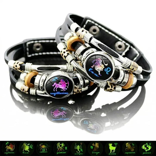 🎉 2026 Sale — Über 21.300 verkauft!🔥 Leuchtendes Leder-Tierkreiszeichen-Armband