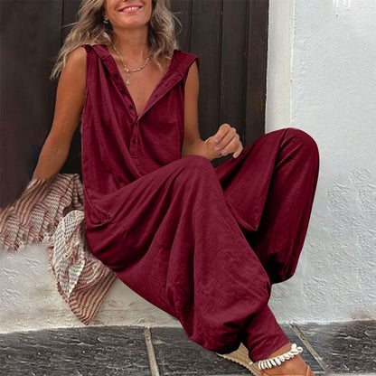 🌸 Neuheiten 50% RABATT💥 Damen Lockerer Kapuzen-Ärmellos-Overall
