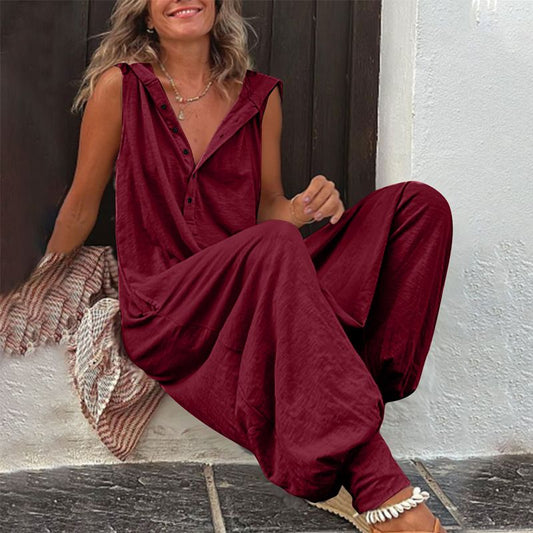 🌸 Neuheiten 50% RABATT💥 Damen Lockerer Kapuzen-Ärmellos-Overall