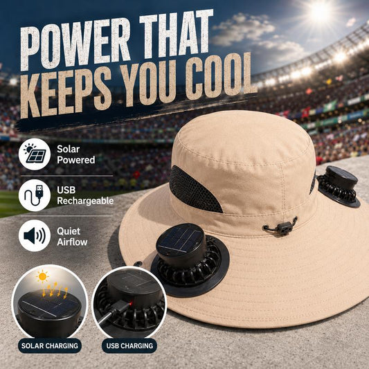 🧢 Solarenergie-Hut mit Ventilator – abnehmbarer, wiederaufladbarer Lüfter, großer Schirm, ideal für Wandern, Angeln & Outdoor ☀️