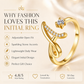 Adjustable Rhinestone Initial Ring for Women