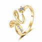 Adjustable Rhinestone Initial Ring for Women