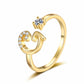 Adjustable Rhinestone Initial Ring for Women
