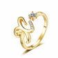 Adjustable Rhinestone Initial Ring for Women