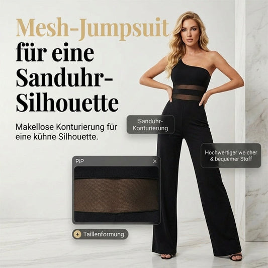 ✨🔥One-Shoulder Jumpsuit mit weitem Bein und Netzeinsatz