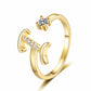 Adjustable Rhinestone Initial Ring for Women