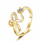 Adjustable Rhinestone Initial Ring for Women