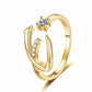 Adjustable Rhinestone Initial Ring for Women
