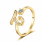 Adjustable Rhinestone Initial Ring for Women