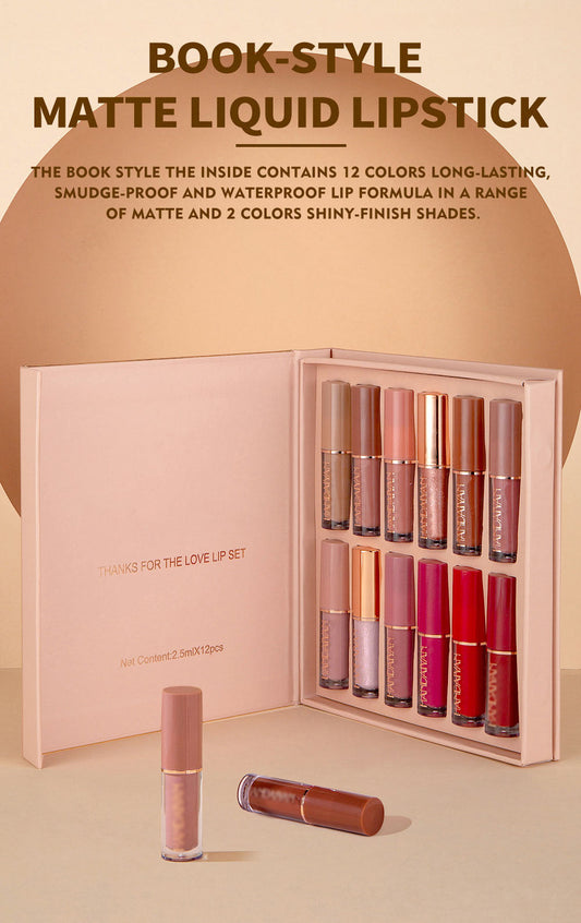 🛒 Kaufe 2, erhalte 1 gratis! 🎀 12-teiliges Lipgloss-Set im Buchformat – Schimmernde Farbtöne, feuchtigkeitsspendende Formel und handliches Mini-Design 💄