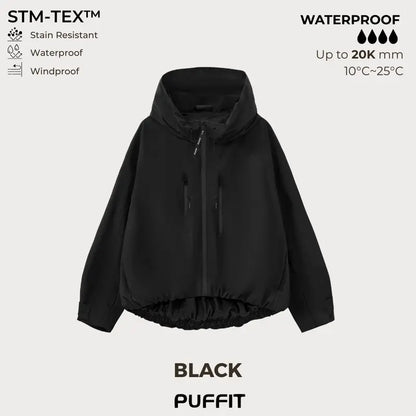 🧥Breitkrempige Kapuze💧Kurze Oversized Regenjacke mit Bubble-Saum, verstellbare Manschetten