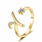 Adjustable Rhinestone Initial Ring for Women