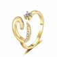 Adjustable Rhinestone Initial Ring for Women
