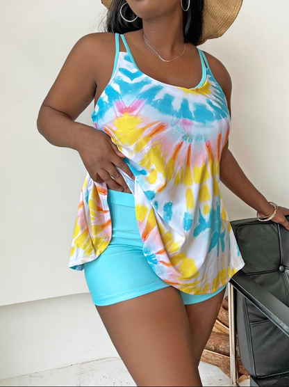 👙 Plus-Size Bikini mit Regenbogen-Print – figurschmeichelnd, mit sportlicher Shorts, perfekt für Strand & Pool 🌈