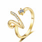 Adjustable Rhinestone Initial Ring for Women
