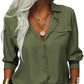 👚🤍 Einfarbiges Damen-Hemd mit Revers, langen Ärmeln & Button-Down-Kragen