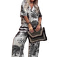 👚 JETZT 50 % RABATT! 🌸 Lässiges Damen-Set mit V-Ausschnitt und Print – weich und atmungsaktiv – Oberteil mit V-Ausschnitt und lange Hose 🍃
