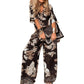 👚 JETZT 50 % RABATT! 🌸 Lässiges Damen-Set mit V-Ausschnitt und Print – weich und atmungsaktiv – Oberteil mit V-Ausschnitt und lange Hose 🍃