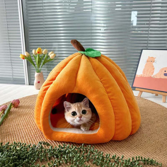 🎃 50% RABATT!🐾 Halbgeschlossenes Haustierbett, warm und gemütlich für Katzen und kleine Hunde🐈💤