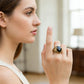 💥Kaufe 1, bekomme 1 gratis💕Vintage-gravierter schwarzer Ring mit simuliertem Edelstein