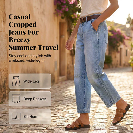 👖 Damen High-Waist Jeans – Weites Bein, verkürzt & lässig, ideal für Sommer & Freizeit!