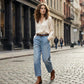 👖 Damen High-Waist Jeans – Weites Bein, verkürzt & lässig, ideal für Sommer & Freizeit!