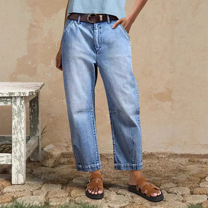 👖 Damen High-Waist Jeans – Weites Bein, verkürzt & lässig, ideal für Sommer & Freizeit!