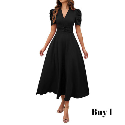 🥳2026 HEISSVERKAUF🥳💞50K+ VERKAUFT!💥💕🌿 50% RABATT! Elegantes Puffärmel-Kleid – V-Ausschnitt & hohe Taille für eine Sanduhr-Silhouette. Atmungsaktiv, knitterarm. Perfekt für reife Frauen. 👗✅