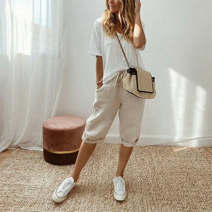 🔥🔥 50 % Rabatt!!🥳💞 50K+ VERKAUFT! ⚡👖Lässige Caprihosen aus Baumwoll-Leinen für Damen