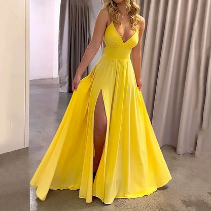 ✨ 50% RABATT! 👗V-Ausschnitt Maxikleid mit Spaghettiträgern und hohem Schlitz 🌙💃