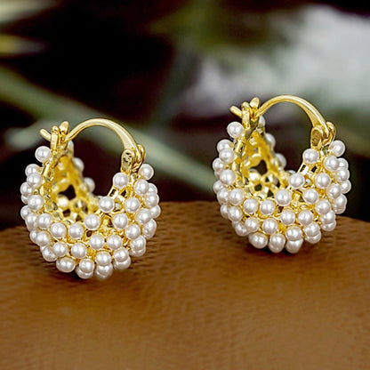 💫 50 % RABATT 🤍 Faux Pearl Basket Hoop Ohrringe, elegant & leicht für jeden Anlass 🎀