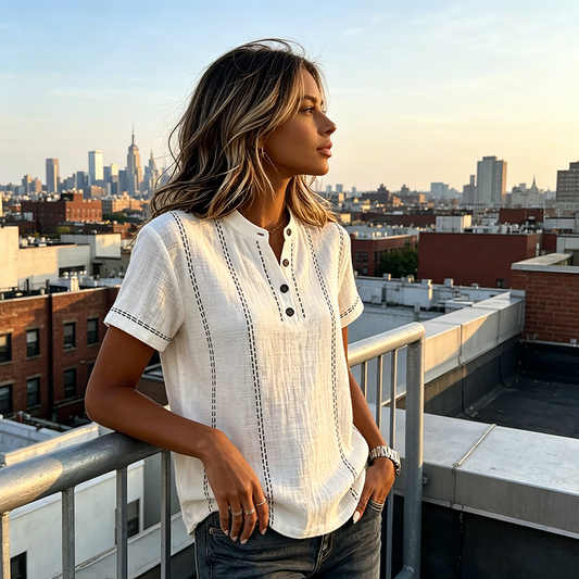 👕 50% RABATT! ✨ Damen Casual Kurzarmoberteil – Atmungsaktiver Stoff, Lockerer Schnitt, Vielseitiger Kragen 🍂