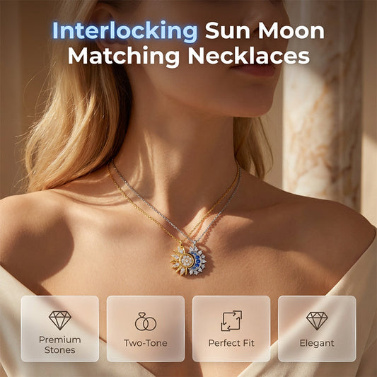 🌙 LIMITED-TIME 50% RABATT! ✨ Sonne & Mond Halskette – Strasssteine, Zweifarbig Gold/Silber, Partner-Set 🌞