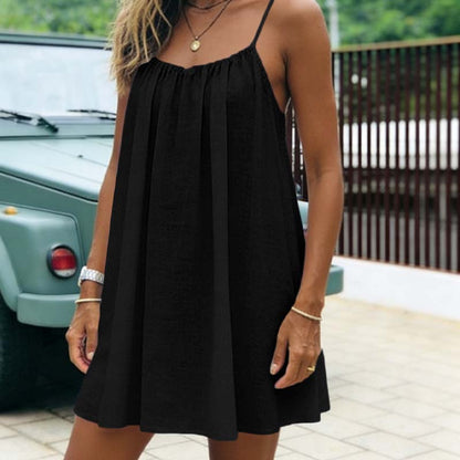 👗🌸 50% RABATT! Damen sommerliches rückenfreies Minikleid mit Spaghettiträgern – Leicht, frech & perfekt für heiße Tage ☀️