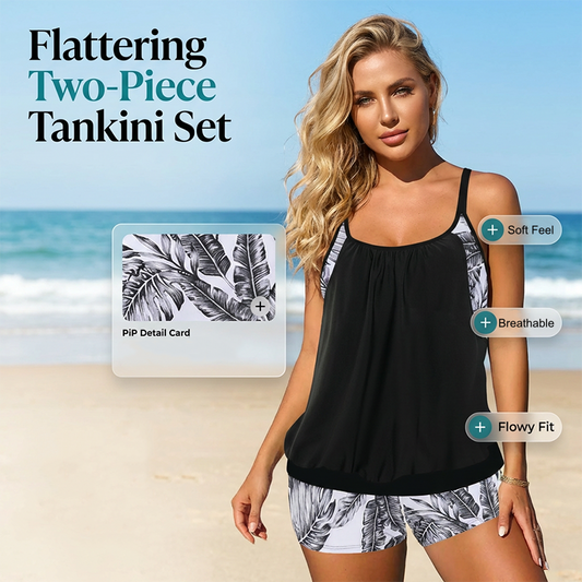 ✨ HALBER PREIS ANGEBOT👙 Damen Tankini mit Blouson-Top & Shorts 💥 bequem, modern & ideal für Strand & Pool ☀️