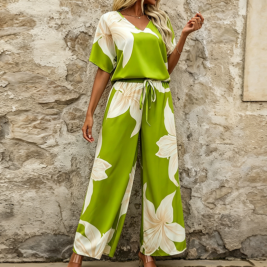 💃🌸 50% RABATT ⏰ Damen Set mit Blumen-Print – Top & Wide-Leg Hose 👗 luftig, elegant & perfekt für den Sommer ✨