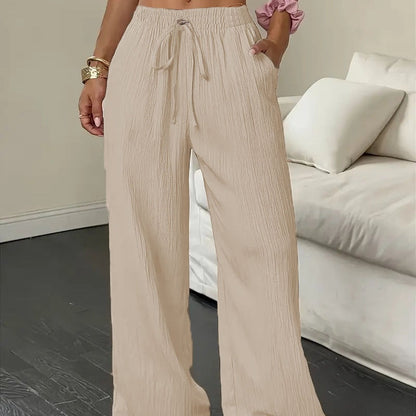 Damen weite Hose mit Knittereffekt – einfarbig, luftig & bequem