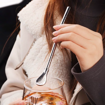 🥤50% RABATT⏰ 304 Edelstahl 2-in-1 Strohhalmlöffel, abnehmbares Design für einfache Reinigung und Wiederverwendung🥄
