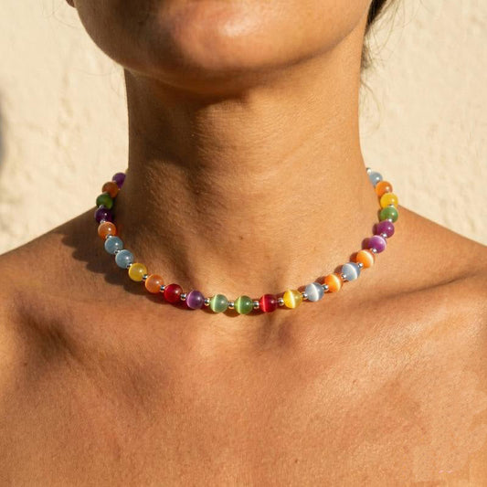 Regenbogen Katzenauge Perlenschmuck – Halskette, Armband, Fußkette & Handyband