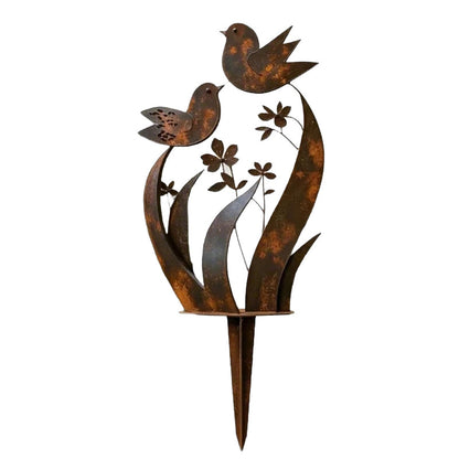 ✨🌿Gartenstecker aus Metall im rustikalen Vogel- und Blumen-Design🐦