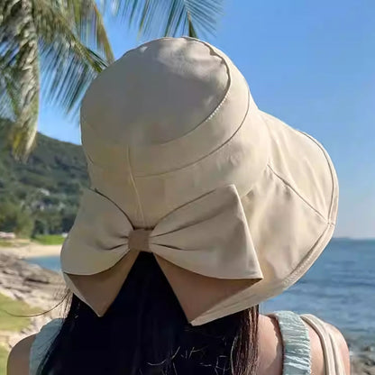 🏖️ Sommer-Sale 50% Rabatt 🏝️👒 🎀Damen-Sonnenhut mit Schleife und breiter Krempe – faltbar, 360°-Schutz🎁