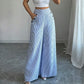 ✨Damen Leinenhose mit Blau-Weiß-Streifen 👖 Hohe Taille & Lockerer Gerader Schnitt