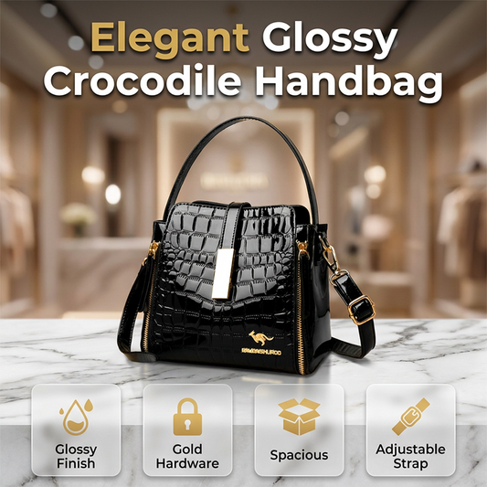 ✈️Versandkostenfrei👜 BEGRENZTE ZEIT 50% RABATT! ✨ Glänzende Krokodilmuster Damenhandtasche – Strukturiert, Goldene Beschläge, Geräumig & Schick 💼
