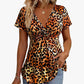 Damen-Top mit V-Ausschnitt, Twist-Detail vorne und Leopardenmuster