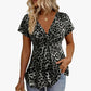 Damen-Top mit V-Ausschnitt, Twist-Detail vorne und Leopardenmuster